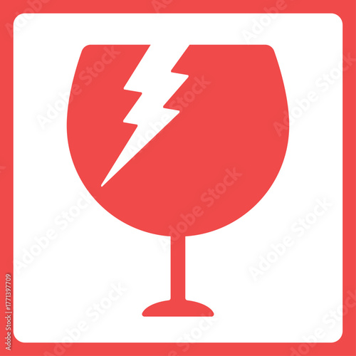 四角いフレームに割れたグラスのイラストのアイコン - ワレモノ注意のマークや不燃ごみのイメージ素材