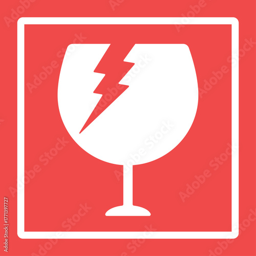 四角いフレームに割れたグラスのイラストのアイコン - ワレモノ注意のマークや不燃ごみのイメージ素材
