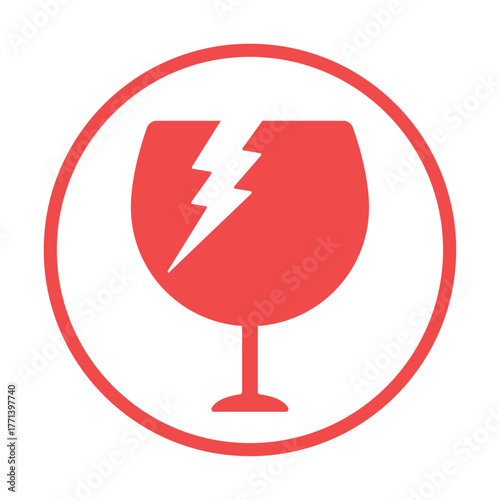 割れてヒビが入ったグラスの円形フレームアイコン - ワレモノ注意のマークや不燃ごみのイラスト素材