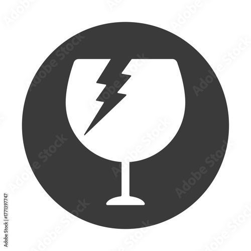 黒い丸に割れてヒビが入ったグラスのアイコン - 壊れ物･ワレモノ注意のマークや不燃ごみのイラスト素材