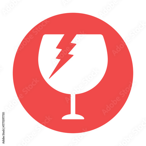 赤い丸に割れてヒビが入ったグラスのアイコン - 壊れ物･ワレモノ注意のマークや不燃ごみのイラスト素材