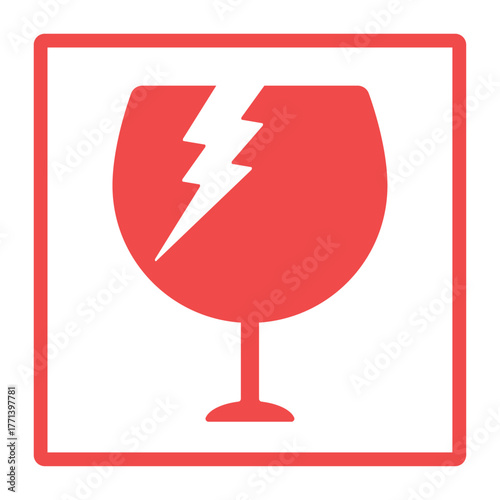 四角いフレームに割れたグラスのイラストのアイコン - ワレモノ注意のマークや不燃ごみのイメージ素材