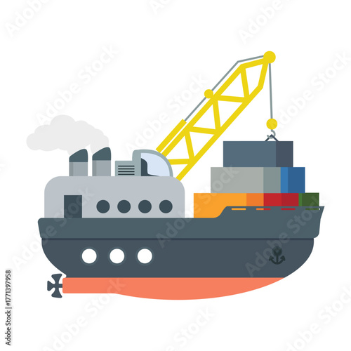 Cargo Ship With Crane Illustration
