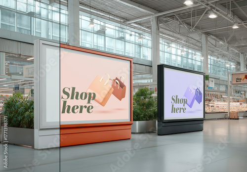 Indoor Horizontal Billboard Mockup In Shopping Mall