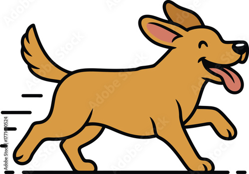 Cartoon dog running with tongue out and motion lines Keywords: dog, running, cartoon, happy, playful