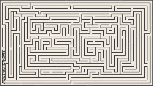 A complex rectangular maze with a beige background and dark gray lines creating the path ways