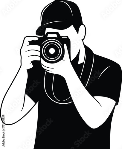 Photographer Silhouette Vector, Person with Camera Taking Picture, Professional Photography Icon for Studio, Event, Media and Creative Logo Design