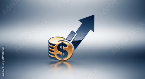 Investment growth concept with dollar coin stack and arrow for financial success and profit increase
