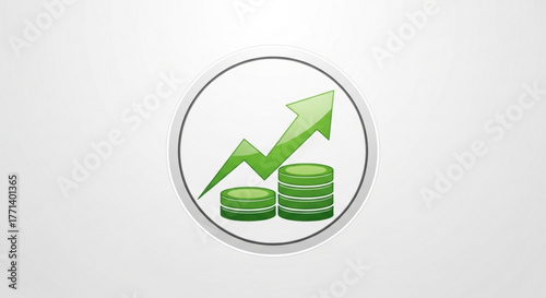 Green arrow pointing up with coins icon for financial growth success and investment strategy illustration concept