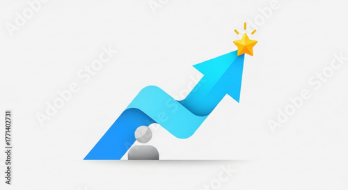 Achieving career goals and success path with leadership development and personal growth to reach star target