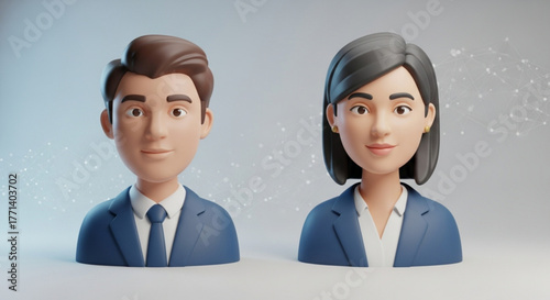 Professional business avatar characters man and woman in suits for corporate profile picture and presentation