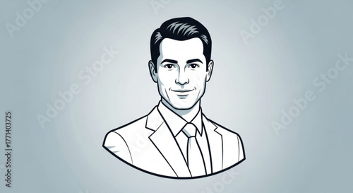 Illustration of a handsome businessman in suit and tie for corporate profile picture and professional avatar
