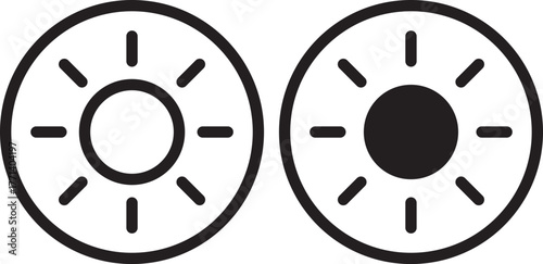 Sun and moon icons set. dark and light mode icons. Screen brightness and contrast level signs. Sun and moon icon vector day and night icon set. dark and light mode icons