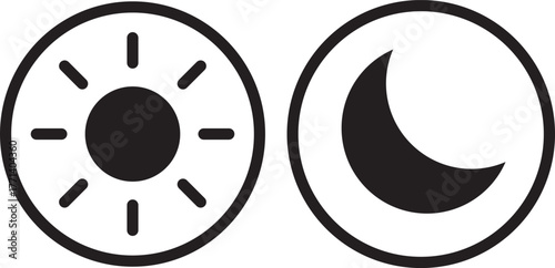 Sun and moon icons set. dark and light mode icons. Screen brightness and contrast level signs. Sun and moon icon vector day and night icon set. dark and light mode icons