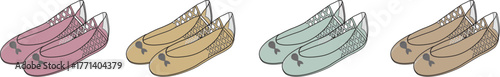 A colorful collection of illustrated women's ballet flat shoes in various pastel shades, isolated on a white background
