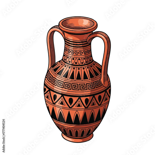 beautifully shaped Greek amphora in terracotta tones