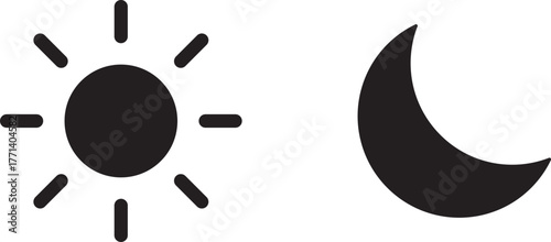 Sun and moon icons set. dark and light mode icons. Screen brightness and contrast level signs. Sun and moon icon vector day and night icon set. dark and light mode icons