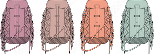 Four Detailed Backpack Illustrations in Different Color Variations