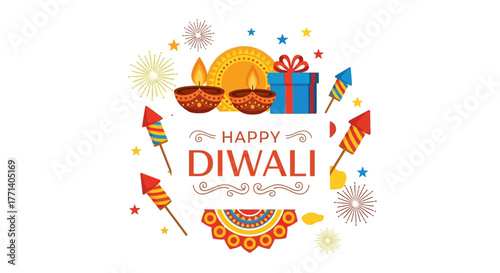 Diwali Celebration Festive Lamps, Gifts and Colorful Decorations