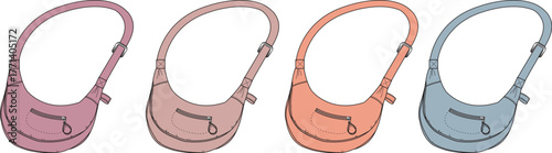 Four minimalist crossbody bags in soft pastel colors. These versatile fashion accessories feature adjustable straps and zipper closures, perfect for casual everyday style