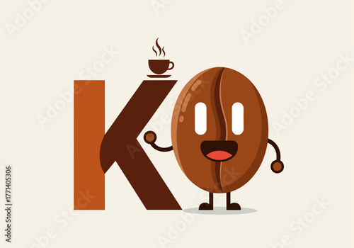 Coffee Bean Character Mascot with Big Smile Logo
