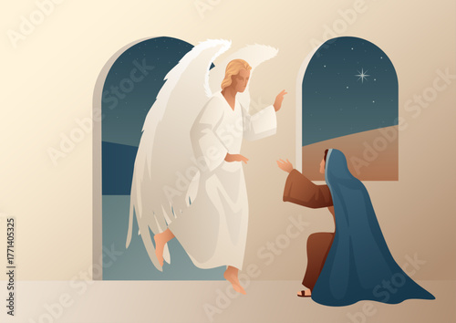 The Annunciation, Angel Gabriel Appears to Mary, Biblical Story Vector Illustration
