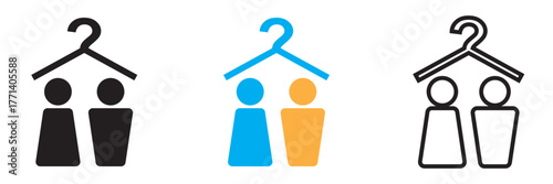 Men s and women s thin line changing rooms icon. Isolated on white backgrond. Vector Illustration