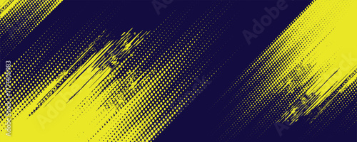 Yellow halftone on blue background. Vector dotted sparkles or halftone shine pattern texture Pop Art Style Background.