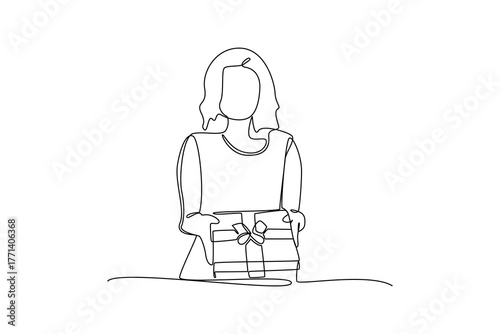 Simple continuous line draw of various examples of gifts. Simple line, creativity, vector.