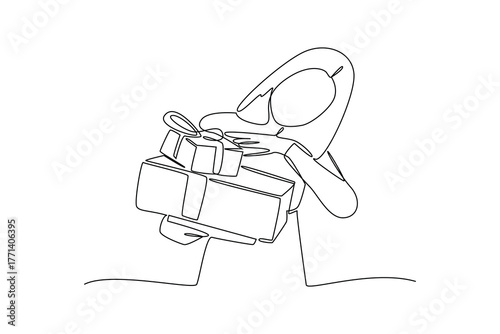 Simple continuous line draw of various examples of gifts. Simple line, creativity, vector.