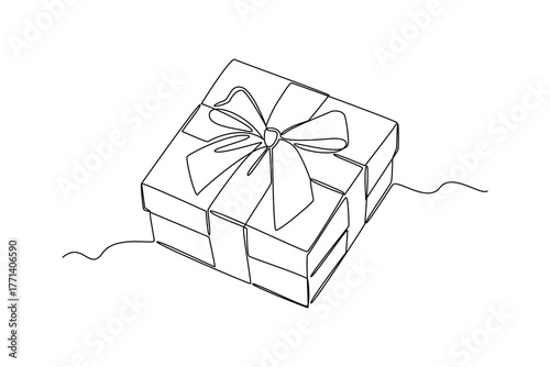 Simple continuous line draw of various examples of gifts. Simple line, creativity, vector.