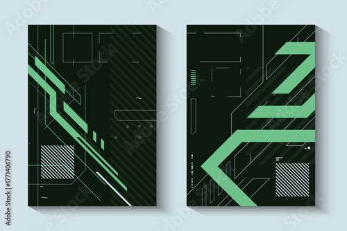 Abstract line and geometric shape tech sci fi template cover design element