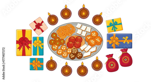 Diwali Celebration Feast Sweets, Gifts, and Lights for a Joyful Festive Occasion