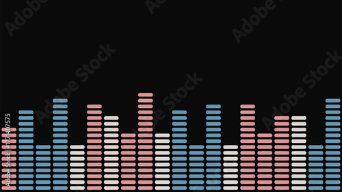 A graphic equalizer display with pink and blue bars against a solid black colored background space above