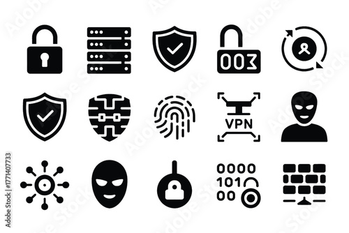 Cybersecurity and Data Protection Icons Set lock padlock