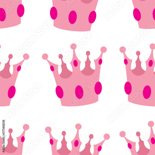 Pink crown seamless vector background or tile pattern