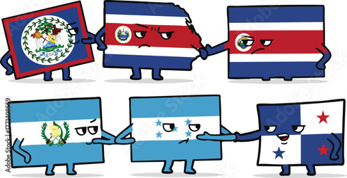Cartoon Country Shapes Arguing Representing Central American Nations