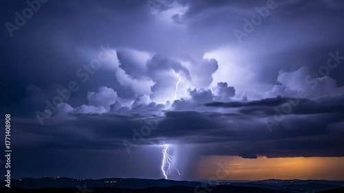 Wallpaper Mural Dramatic lightning strikes illuminate a powerful thunderstorm at night, creating an electrifying and awe-inspiring display of nature's raw force Torontodigital.ca