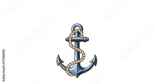 Detailed illustration of a classic ship anchor with a beige rope wrapped around its shaft, symbolizing maritime history, stability, and adventure.