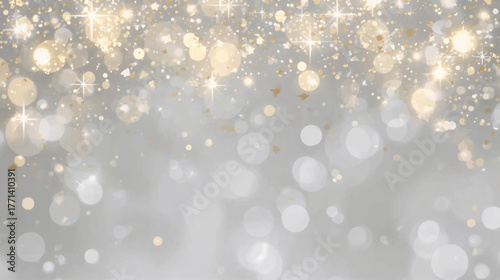 Elegant bokeh background with silver and gold lights, perfect for festive celebrations, adding a touch of glamour and shimmer.