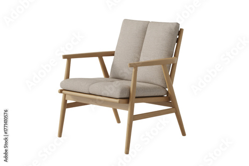Wallpaper Mural A stylish modern armchair featuring a light wood frame and comfortable beige fabric upholstery, ideal for contemporary living spaces and lounges. background removed Torontodigital.ca