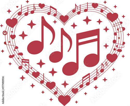 Beautiful Heart Shaped Musical Notes and Stars Design Perfect for Romantic Celebrations and Love Song Enthusiasts Celebrating Amour