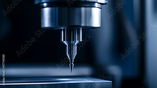 Wallpaper Mural Precision at work: CNC milling cutter poised above metal. The machine, bathed in cool blue light, represents efficiency and innovation in manufacturing and materials. Torontodigital.ca