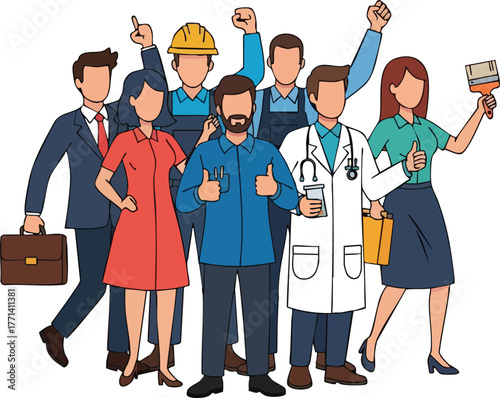 Diverse Group Of Professionals Standing Together With Various Occupations And Skills Representing Unity