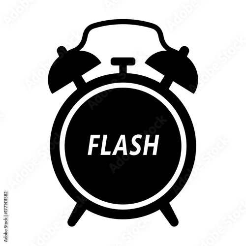 Flash sale timer icon with alarm clock design in black  