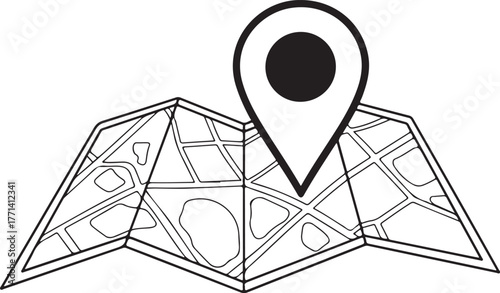 Outline icon of a map with a location pin use