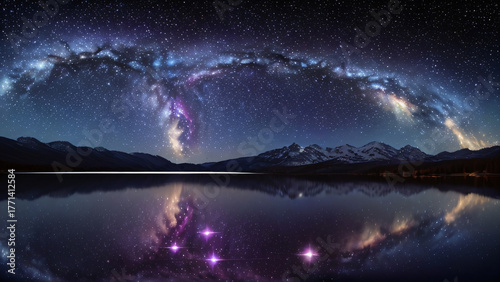 Night Wilderness: Snow-capped Mountains, Star-filled Sky and Quiet Lake