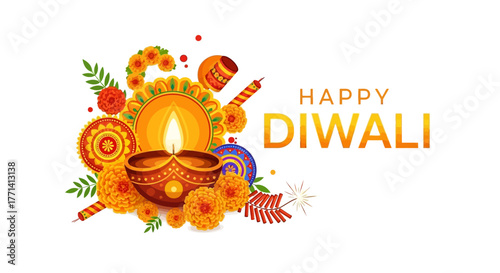 Diwali Celebration A Colorful and Festive Illustration with Traditional Elements and Greetings