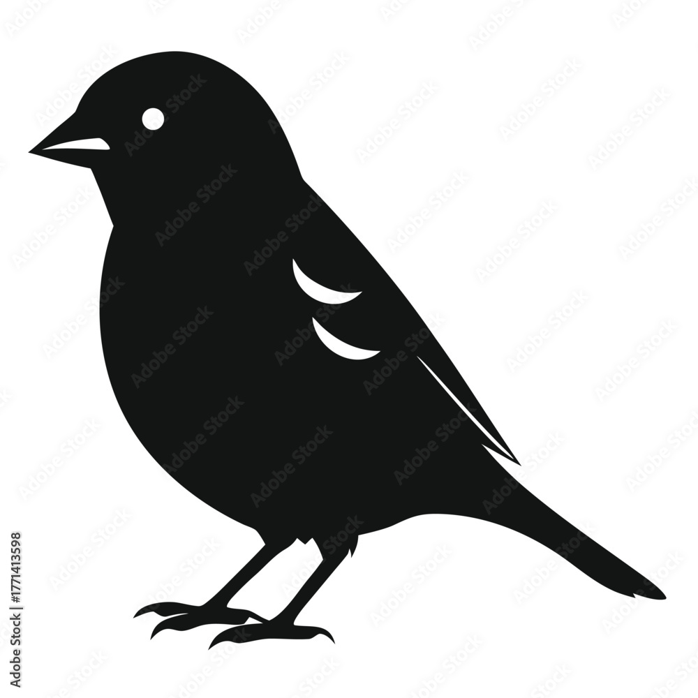 Obraz premium Minimalist bird silhouette, simple black sparrow or finch vector icon. Isolated wildlife animal graphic for logo, stencil, or pictogram.