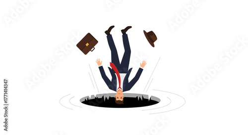 Illustrative concept of a businessman's sudden economic downfall, symbolizing unexpected career collapse and perilous financial challenges